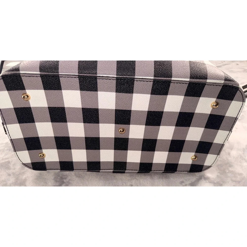 Dooney & Bourke Gingham Check Satchel Crossbody Bag Black White Leather Trim